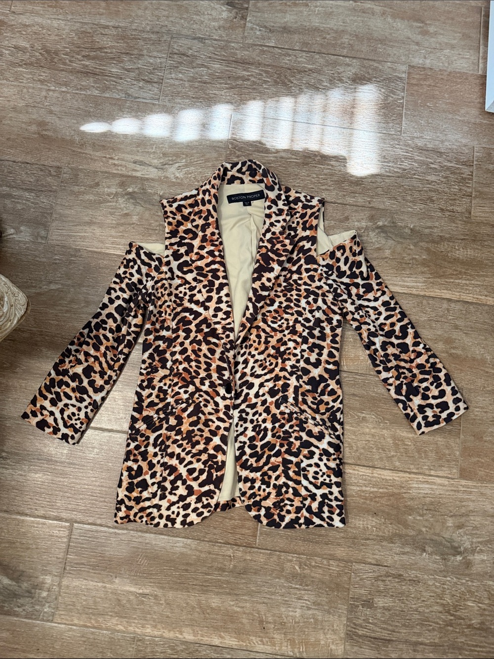 Boston Proper Leopard Cold-Shoulder Blazer Jacket - Brown & Black